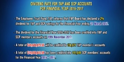 News 17 Dividend Rate For Tap And Scp Accounts For